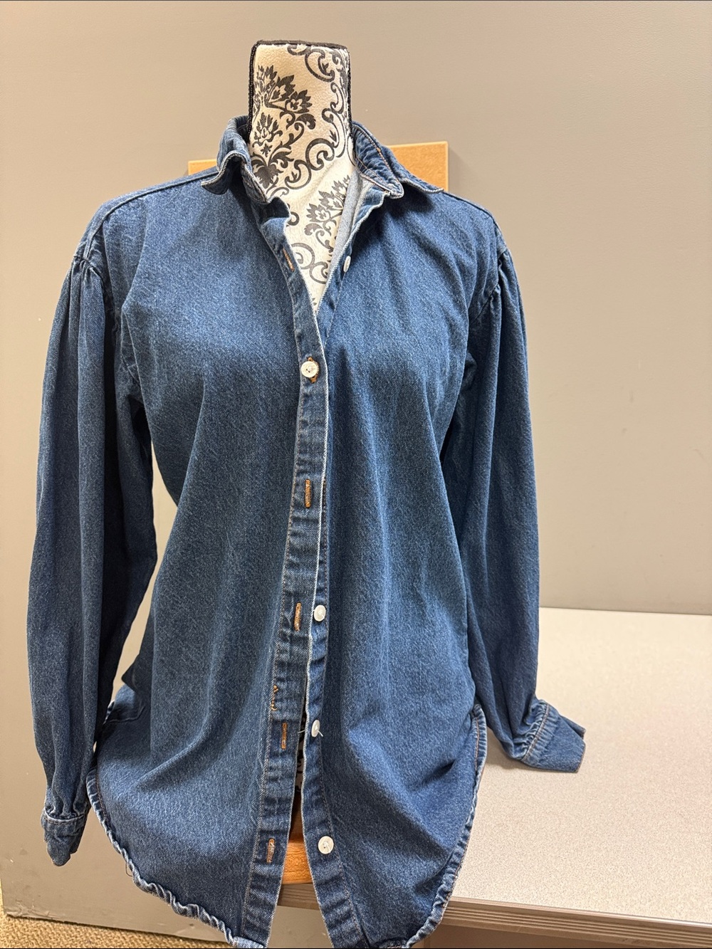 PrettyLittleThing Puff Sleeve Denim Button Front Shirt -Shacket 100% Cotton US 8